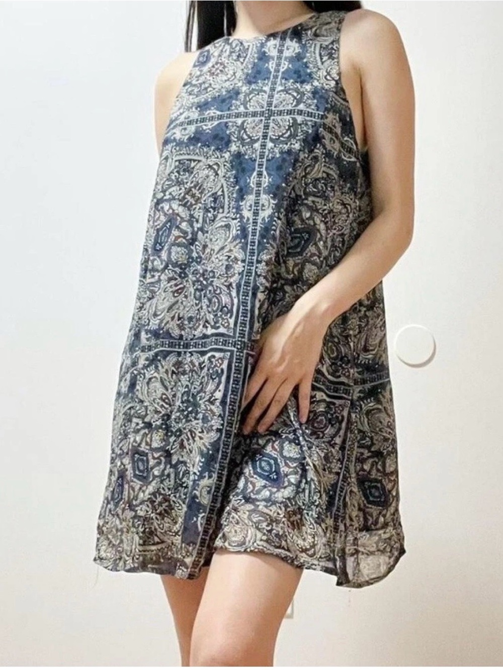 Abercrombie & Fitch Blue Textured Fabric Lined Dress